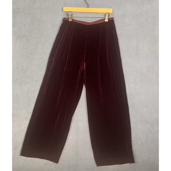 VTG Ann Taylor Loft Velvet Pants Size 12 Burgundy Wide Leg Evening Holiday 90s - Picture 10 of 10